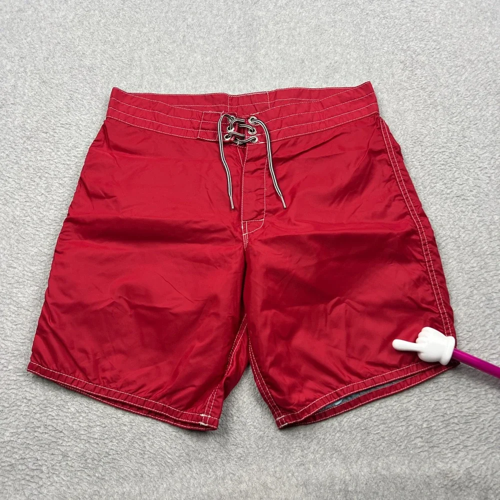 Birdwell Beach Britches Board Shorts Mens 32 Red Lace Up Swim Stitched USA Made